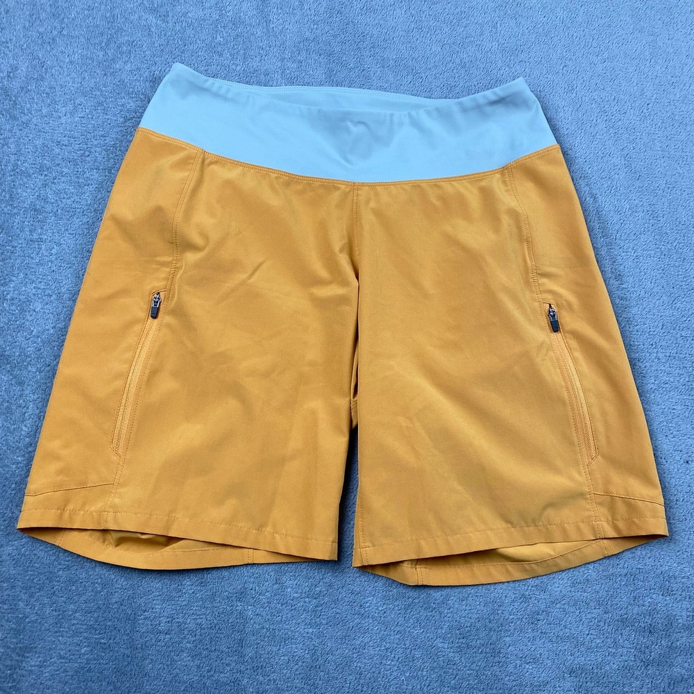 Patagonia Womens Size S Shorts Ochre Yellow Blue Waistband Hiking Activewear